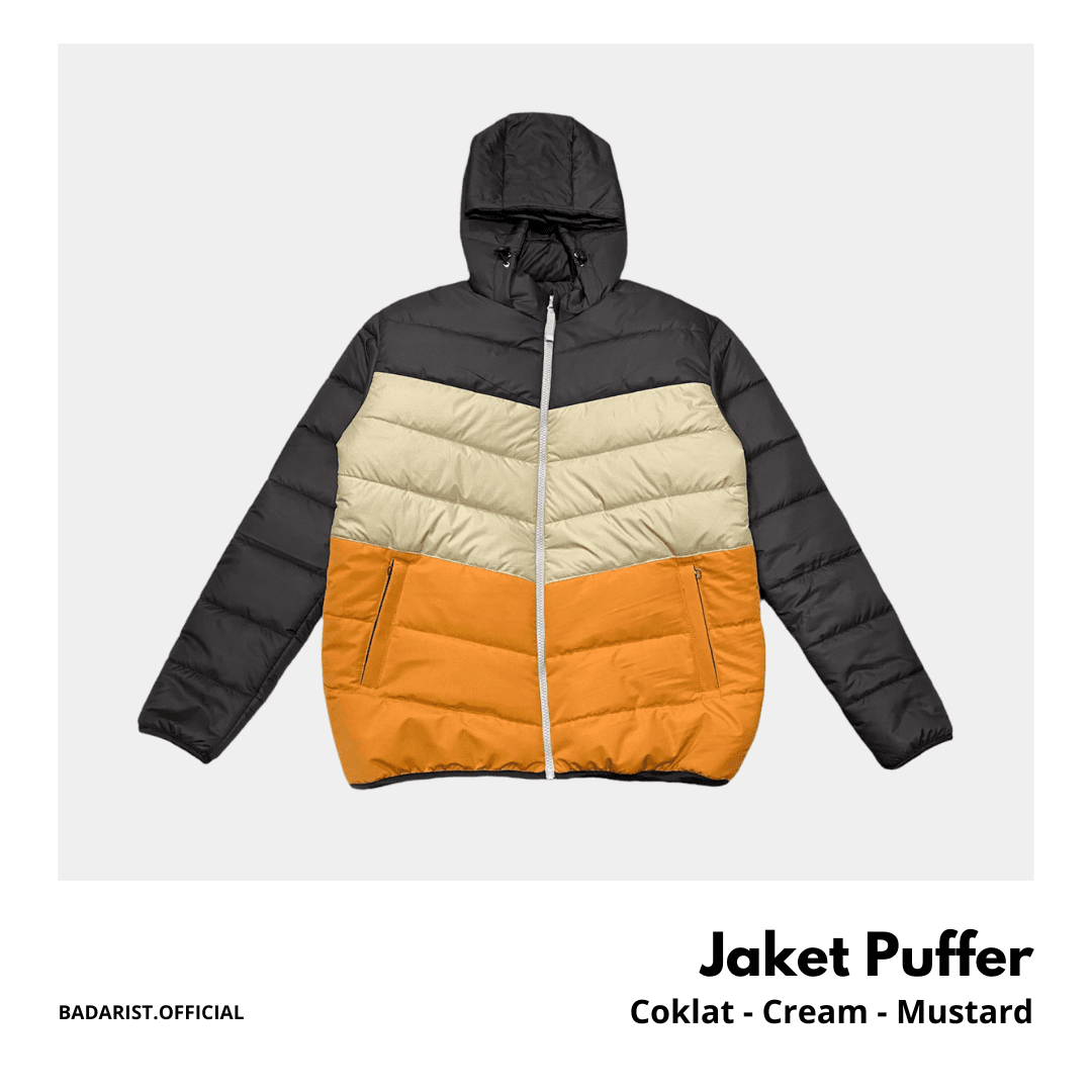 Jaket Puffer - Coklat Krem Mustard